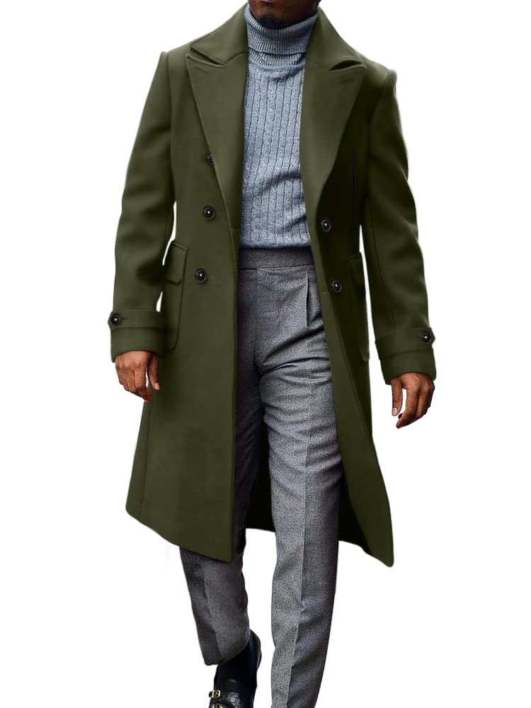 MNCEGEER Men's Trench Coat Notch Lapel Double Breasted